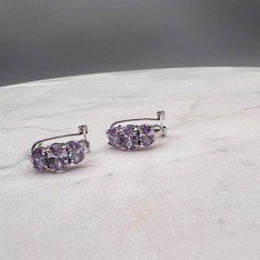 Vintage 925 Amethyst Pastel Half Hoop Earring Sterling Leverback Deco 4.3g