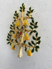 Vintage Cadoro Brooch Partridge Pear Tree Enamel Brooch 12 Days Christmas 60s