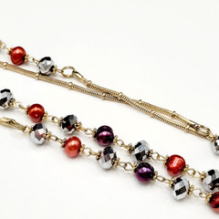 Colorful Burgundy and Plum Pearl with Crystal Beaded Long Station Necklace 36 in