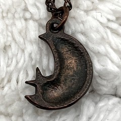 Vintage Crescent Moon Star Necklace Celestial Pendant Copper Tone 16″