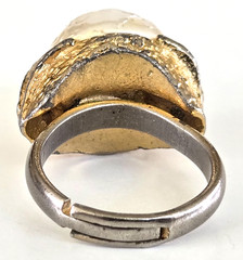 Vintage Faux Baroque Pearl Cluster Leaves Gold Tone Ring Size 4.25 Adjustable