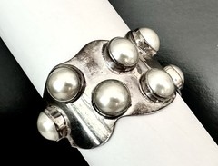 Mexico Southwest Sterling Silver Bracelet Pearl 925 Vintage Signed Modernist 77g