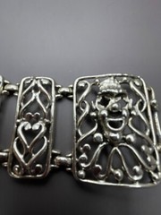 Vintage Selini Panel Bracelet Clown Jester Abstract Modernist Silver Tone 5 Link