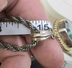 Vintage Sterling Silver Blue Topaz Quartz Glass Pear Pendant Necklace 30″…