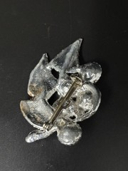 Vintage Pot Metal Brooch Flowers Rhinestone 2” READ