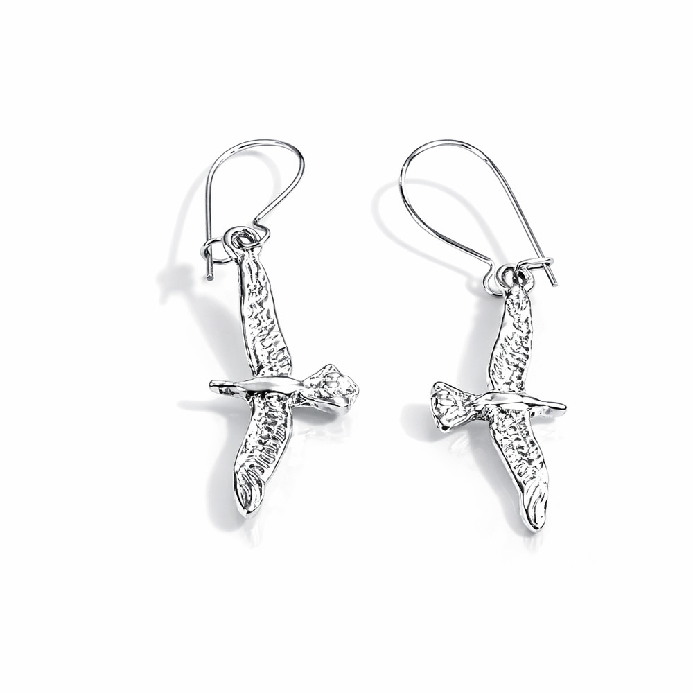 Vintage Sterling Silver Seagull Dangle Earrings | Cast Bird Design .925 | 10mm