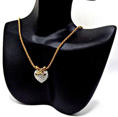 Vintage Signed Swarovski Puffy Heart Necklace Clear Crystal X Cluster Rope Chain