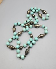 vintage carol Dauplaise silver tone turquoise color round beaded necklace N1D