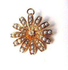 Antique Victorian 14k YG Diamond Seed Pearl Pin/Pendant- GAL Appraisal-Gift Box