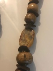 RIVER STONE BEADS LEATHER STATEMENT NECKLACE AMAZING 1980’S VINTAGE 36″