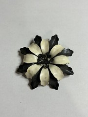 Vintage Large Enamel Black And White Flower Brooch Pin