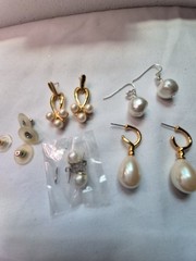 Vintage Pierced Faux Pearl Earrings Collection Of Four Pair