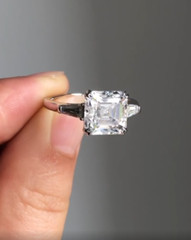 2.50Ct Asscher Cut Lab-Created Diamond With Sided Taper Baguette 925 Silver Ring