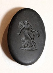 Oval Black Basalt Ceramic Pin of Intaglio of Dancing Girl c. 1975
