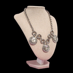 VTG Chunky Rhinestone Silver Tone Glamorous Oversize Bib Statement Necklace 18″
