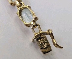 14k Gold Blue Topaz Tennis Bracelet Earrings Set Estate