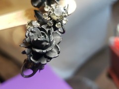 Vintage Juliana D&E Molded Plastic Rhinestone Flower Brooch Pin Mourning Jewelr