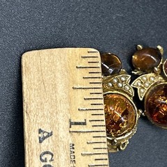 Vtg Arthur Pepper ART Signed Gold Tone Golden Cabochon Clip Earrings Seed Pearls
