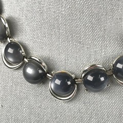 Vtg Lisner Necklace Gray Moonglow Lucite Thermoset Silver Tone MCM 17 in Choker