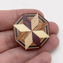 Vintage Brooch Inlaid Wood Octagon Shaped Hand Crafted