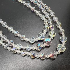 Vintage Beautiful 3 Strand 15”-16.5” Necklace AB Aurora Borealis Crystal Beaded