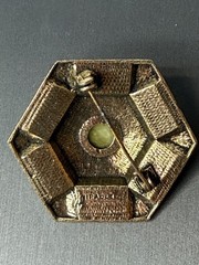 Vintage Miracle Scotland Brooch Pin Faux Agate Celtic Thistle Hexagon Gold Tone