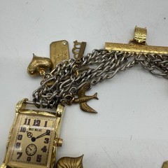 Maximal Art Bracelet Watches Multi Charms Chains Gold Tone 7″