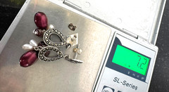 Vintage 925 Sterling Silver Marcasite Burgundy Dangle Earrings