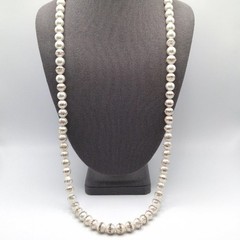 Handcrafted Freshwater Pearl Rhinestone Necklace 32” Long Statement Strand