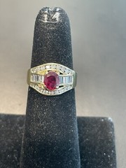 18KT YG Natural ruby and diamond ring. Size 5.25 (A20)