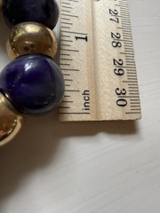 Vintage Chunky Bead Necklace Purple Stone Gold Tone Choker Heavy 15-16”