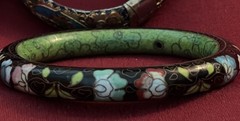 Three Vintage High End Cloisonné Bangle Bracelet One Hinged Antique