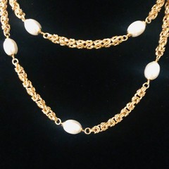 Italian 18K Gold Plated Rope Link Necklace Faux Pearl Accents 32in