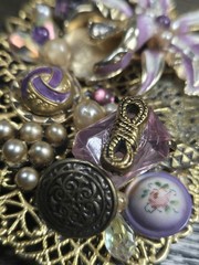 Vintage Maximal Collage Brooch Pin Mixed Media Art Materials rare Purple Floral