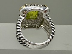 ESTATE GOLD SILVER PLATED MIX METAL CABLE LIME GREEN CRYSTAL UNISEX RING SIZE 5