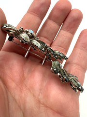 Vintage Smoky Gray AB Rhinestone Floral Spray Brooch Pin Silver Tone 3″ Unsigned