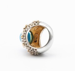 Jomaz Vintage Two Toned Turquoise Pave Rhinestone Cocktail Ring Size 6.5