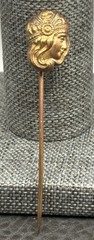 Vintage Art Nouveau Lady Face Stick Pin Gold Tone Brass Antique Victorian Era