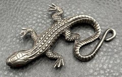 Vintage HUGE Old Pot Metal Lizard Gecko Brooch Pin Red Enamel Eyes Figural