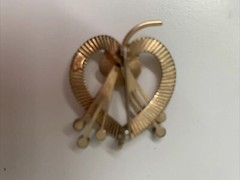 Vintage Heart Brooch A & Z 120 12k Gold Filled Blue Rhinestones 1.5”