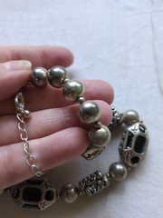 Vintage Onyx And Silver Tone Necklace And Earrings Set