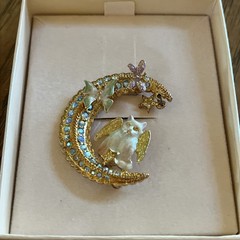 Kirks Folly Crescent Moon Cat Angels Insects, ￼Hourglass Brooch Gold Tone E2