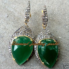 Vintage 2.09ctw Rose Cut Diamond Emerald Studded Silver Gorgeous Earring Jewelry