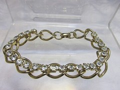 Vintage Sparkling Clear Rhinestone 7.5″ Bracelet Tennis / Chain Gold Plate