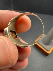 Vintage Sterling Silver 925 Statement Ring Fire Opal Textured Band Size 10