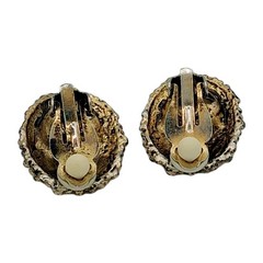 Vtg Gold Tone Purple Rhinestone Earrings Textured Oval 1.25″ Clip On