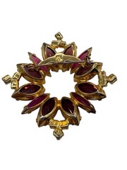 Vtg Rhinestone Brooch Amethyst Purple Fuchsia Pink Gold Plate Navette Marquis B4