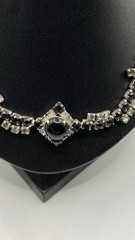 Vtg Albert WEISS Brooch Black Navette Clear Rhinestone Leaf & Unsigned Choker