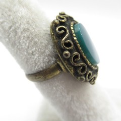 Lind-Gal LG Dark Green Blue Bronze Tone Metal Ring Vintage 6.75 Adjustable