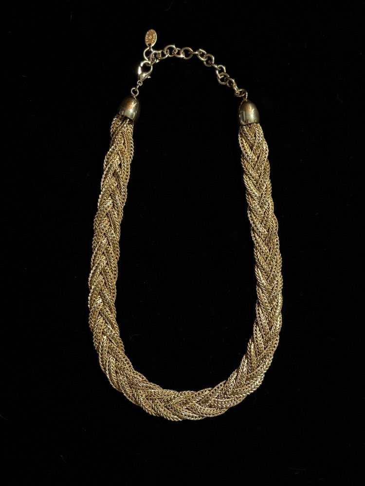 Vintage Erwin Pearl Gold Tone Braided Chain Necklace Signed Adjustable 18″
